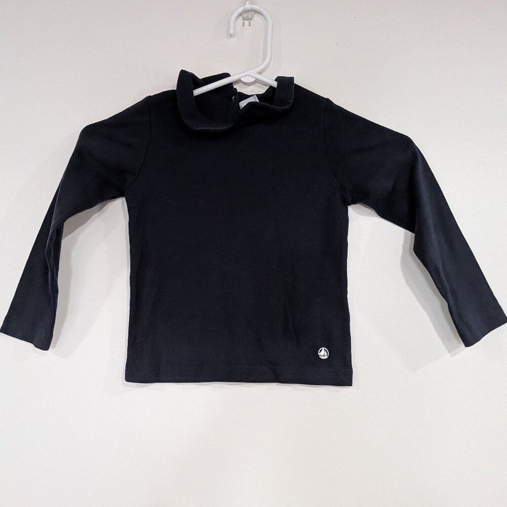 Petit Bateau Peter Pan Collar Long Sleeve Top Navy Blue Size 5